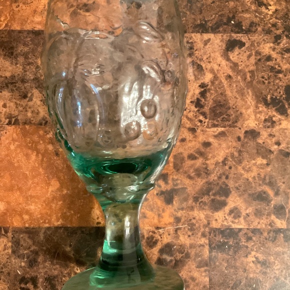 Vintage Libby  Green Water Glass Goblets Orchard Fruit 7" tall 12 fl oz - Picture 2 of 2